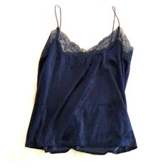 Deep Navy Blue Velvet Feel Camisole With Lace And Spaghetti Straps Brand New Never Worn No Tags Says Size M Fits More Like A S Very Cute W High Waste Jeans Chic Blue Camisole With Built-in Bra, Blue Spaghetti Strap Vest Top, Blue Camisole With Spaghetti Straps, Blue Fitted Tank Camisole, Blue Sleeveless Camisole With Built-in Bra, Blue Tank Camisole With Built-in Bra, Blue Camisole With Delicate Straps For Spring, Blue Cami Tank Top, Chic Blue Camisole Tank Top