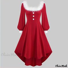 Olivia Mark - Christmas Red Off-Shoulder Dress with Waist Tie and Bow Detail Red Off Shoulder Dress, Xmas Dress, Winter Party Outfit, Christmas Dress Women, Robes Vintage, Fashion Site, Puff Long Sleeves, Vestidos Vintage, Red Outfit