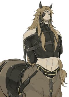 an anime character sitting on top of a horse wearing a black outfit and holding the reins