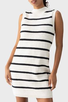 A refined mock neckline and sleek stripes bring a polished look to this sleeveless cotton sweater dress, which is designed with a leg-flattering mini length. 100% Cotton Delicate Wash Cycle, Dry Flat Length 32 1/2" (size small) Sleeveless Mock Neck Ribbed Trim Easy 30-Day Returns & Exchanges Sanctuary Size Guide Linen Leggings, Life Is Easy, Fall Sweaters For Women, Fall Sweater Dress, Mock Neck Sweater Dress, Sleeveless Sweater Dress, Romper Dress, Women Life, Mock Neck Sweater