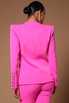 Available In White And Pink. Blazer Long Sleeve Shoulder Pads Deep V-Neck Embellished Button Closure Front Pockets Lined Stretch Self: 95% Polyester 5% Spandex Lining: 100% Polyester Imported | Athena Blazer in Pink size Large by Fashion Nova Pink Blazer, Pink Fashion, Deep V Neck, Shoulder Sleeve, Shoulder Pads, Fashion Nova, Long Sleeve Blouse, Size Medium, Spandex