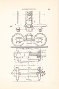 an old drawing shows the workings and parts of a steam engine, as well as other details