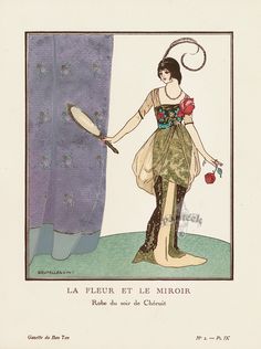 an illustration of a woman holding a pan in front of a curtain with the words la fleur et le morr on it