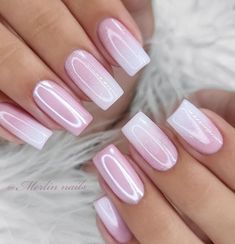 Ombre White And Pink Nails, Pink And White Ombre Nails Almond, Tips Nails Design, Ombre Nail Ideas, Nail Almond, Teal Nails, Ombre Nail