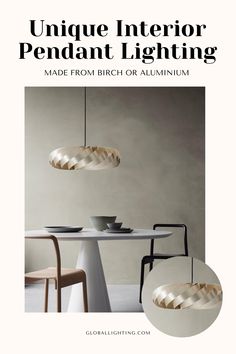 the cover of an article about unique interior pendant lighting made from birch or aluminum