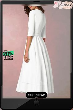 Women's Swing Dress Midi Dress Half Sleeve Solid Color Spring & Summer Hot White Dresses Plain Non-stretch Knee-length Dresses, White Shift Dress Solid Color, Fitted White Solid Color Midi Dress, White Fit And Flare Knee-length Dress, White A-line Midi Dress Fit And Flare, White A-line Fit And Flare Midi Dress, Non-stretch White A-line Maxi Dress, Solid Color Shift Dress With Half Sleeves, Solid Color Shift Dress Midi Length