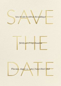 save the date card with gold foil lettering