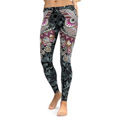 Ornamental Owl Leggings In case you need a versatile fashion piece that will carry you from casual daytime to dressier evening looks, you should definitely go for our Ornamental Owl Leggings. They feature a gorgeous all over ornamental owl and floral print in adorable hues of purple and blue that are suitable for any season of the year. They can be paired perfectly with black or white tops and shoes of any style, a black leather jacket and fancy sunglasses … The many styling options are unlimite Bohemian Stretch Leggings, Fancy Sunglasses, Bohemian Leggings, Seasons Of The Year, Pink Leggings, Black Leather Jacket, White Tops, Pink White, Blue And Purple