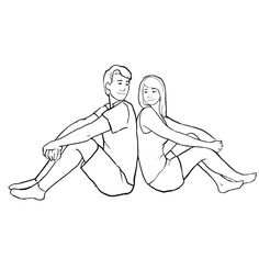 a man and woman sitting on the ground with their arms around each other coloring page