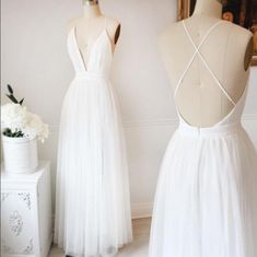 2_original White Prom Dress Long, Pageant Dresses For Teens, White Evening Dress, V Neck Prom Dresses, Prom Dresses 2019, V Neck Wedding Dress, Tulle Prom Dress, Long Wedding Dresses, White Dresses