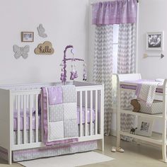 Purple Crib Bedding, Gray Crib, Baby Girl Crib Bedding Sets, Nursery Decorating Ideas, Purple Bedding Sets, Girl Crib Bedding Sets, Crib Mobiles, Crib Bumpers