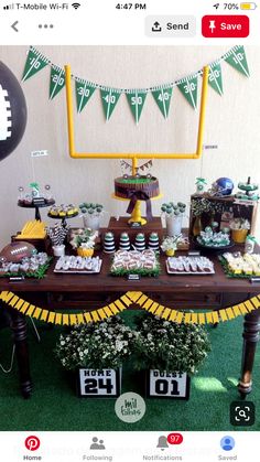 a football themed party with desserts and decorations