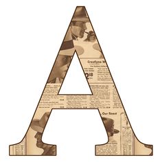 the letter is made out of newspaper paper and has an image of two men in hats