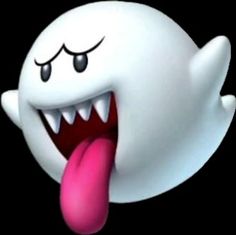 a white ghost with its tongue sticking out