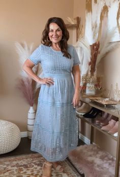 This Eyelet Embroidered Lace Midi Dress is absolutely stunning! It is beautiful and soft and you will feel like the princess you are in it. Perfect for any special occasion or office or church. All eyes will be on you. 100% Poly/Rayon 0-4 Small 5-9 Medium 10-12 Large 14-16 X Large Blue Modest Party Dresses, Modest Blue Party Dress, Blue Lace Dress For Spring Wedding Guest, Modest Lace Dress For Spring, Elegant Light Blue Lace Dress For Spring, Modest Spring Lace Dress, Elegant Light Blue Lace Dress For Party, Modest Blue Wedding Dress, Lace Midi