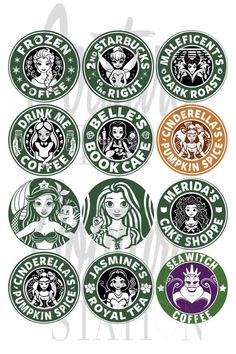 starbucks stickers are shown on an iphone screen, with the starbucks logo in different colors