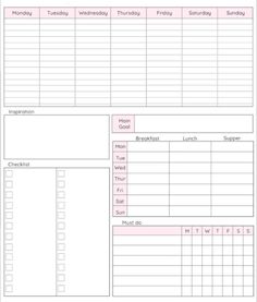 the printable daily planner is shown in pink