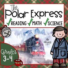 the polar express reading math science book with an image of a boy standing next to a train