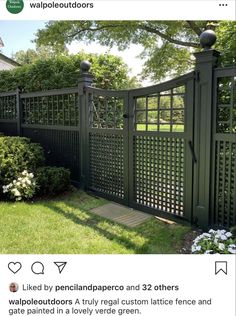 an image of a green fence with flowers in the background and text that reads, i love