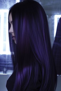 42+ Stunning Midnight Purple Hair Ideas Hair Inspo Color Purple, Midnight Purple Hair, Coloured Hair Extensions, Purple Long Hair, Purple Hair Ideas, Long Purple Hair, Blue Purple Hair, Balayage Long Hair, Midnight Purple