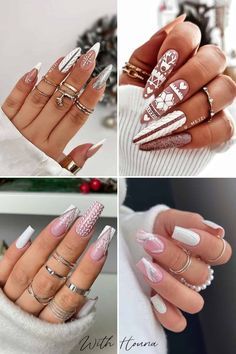 Holiday Nails Coffin Christmas, Cute White Winter Nails, Cute Nail Designs For Winter, Winter Nails 2023 Trends Acrylic, Winter Nails 2023, Nails Plain, Nails Gray, Nails 2023 Trends, Chrome Pink