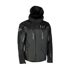 The Fly Racing Incline winter outerwear series features Sympatex® lining. This weatherproofing is waterproof, windproof, and breathable. Summit Motorsports LLC Fly Racing Incline Jacket - Black/Charcoal - XL - 470-4103X The Fly Racing Incline Snow Jacket features Sympatex® lining. This weatherproofing is waterproof, windproof, and breathable. Features: - Sympatex® shell - Waterproof, windproof, breathable - 20,000mm/20,000mm waterproof/breathable ratings - Fully seam sealed to block moisture - Powder skirt with silicone grip print - Dual main zipper storm flaps for extra weather protection - 2Cool mesh vents in armpit and chest designed to let air in and keep snow out - YKK® zippers• Micro-fleece lined collar with beard flap - Reflective for visibility and safety - Waterproof accessory poc Black Biker Hooded Jacket With Long Sleeves, Black Waterproof Track Jacket For Sports, Functional Black Hooded Long Sleeve Jacket, Black Techwear Outerwear With Reflective Details, Functional Black Long Sleeve Windbreaker, Black Long Sleeve Functional Windbreaker, Tactical Black Winter Outerwear, Black Tactical Winter Outerwear, Sporty Winter Motorcycling Outerwear