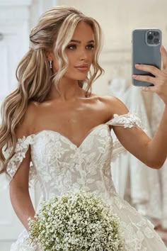 Beautiful Princess Off-the-shoulder A-line Appliques Wedding Dress With Train-misshow.com Hair Quince, Quince Hairstyles, Applique Wedding, Trendy Wedding Hairstyles, Wedding Hair Inspiration