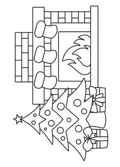 a black and white drawing of christmas decorations