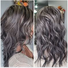 Grey Hair Wig, Brown With Blonde, Highlight Hair, Blonde Highlight, Going Grey, Grey Hair Color, Dark Chocolate Brown