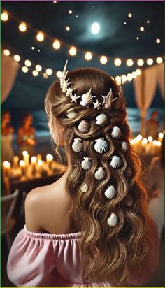 Transform into a beach princess with these regal beach waves adorned with a tiara made of small seashells, perfect for a girl attending a fantasy-themed beach party under the stars. This elegant hairstyle features beautiful waves and a seashell tiara, creating a magical and enchanting look. Ideal for capturing the essence of a nighttime beach event. #BeachWaves #SeashellTiara #FantasyParty #BeachPrincess #HairInspo #NighttimeBeach #EnchantingLook #BeautifulGirls
Follow for more content like this! 🩷 Sea Shells In Hair, Under The Sea Hairstyles, Under The Sea Theme Outfit, Mermaid Waves Hairstyles, Sea Hairstyles, Nighttime Beach, Mermaid Hairstyles, Party Under The Stars, Seashell Tiara