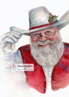 a watercolor painting of a man with a hat and beard wearing a red vest