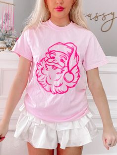 Neon Santa Pink Christmas Tee | Sassy Shortcake | sassyshortcake.com Sassy Shortcake, Santa Tee, Pink Santa, Pink T Shirt, Fall Clothes, Pink Tee, Pink Tshirt, Cute Tops, Neon Pink