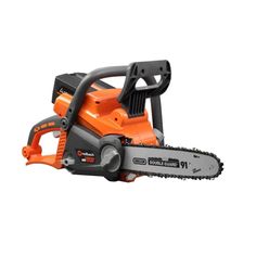 an orange and black chainsaw on a white background