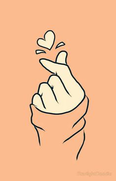 a drawing of a hand holding a heart in it's palm, on an orange background