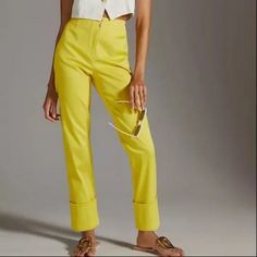 Maeve From Anthropologie Size 00 New Wit Tag 140$ Cigarette Capri Pants Yellow High Rise Cuffed Bottoms Waist Measures 23" Rise 10" Inseam 28" Black Culottes, Linen Capri Pants, White Capris, Wide Leg Crop Pants, Womens Capri Pants, Cropped Wide Leg Pants, Linen Blend Pants, Slim Trousers, Cropped Flares