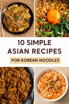 Four images of Korean noodle dishes, including stir-fried and soup varieties, captioned '10 Simple Asian Recipes for Korean Noodles' from WomenChefs.org Korean Noodle Recipes, Korean Noodle Soup, Korean Noodle Dishes, Spicy Korean Chicken, Vegetarian Noodles Recipes, Rice Paper Recipes, Vegetarian Noodles, Korean Noodles, Noodle Recipe