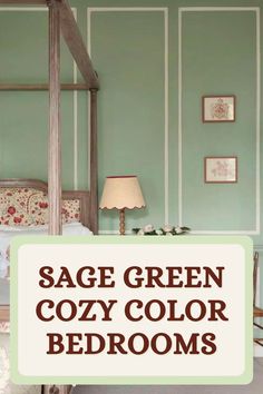 sage green cozy color bedroom with text overlay that reads sage green cozy color rooms