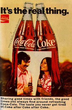 an advertisement for coca - cola with two people in it