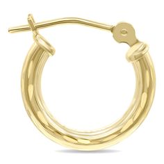 A stylish pair of round shaped hoop earrings crafted in 10K yellow gold.  The hoops feature detailed diamond cut engraving.  The earrings secure with durable snap down latch clasps.  The earrings measure approximately 14mm in length.  A stylish pair of shiny hoop earrings great for day and evening wear. Round Hinged 14k Gold Jewelry, Hinged 14k Gold Round Jewelry, Hinged Round 14k Gold Jewelry, Classic Round Hinged Huggie Earrings, Round Hinged Huggie Earrings For Anniversary, Classic Round Hinged Earrings, Formal Round Hinged Huggie Earrings, Engraved 14k Gold Hoop Earrings, Small Engraved Hoop Earrings