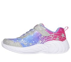 Brighten up your day with a little unicorn fun wearing Skechers S-Lights Unicorn Dreams - Wishful Magic. This unicorn themed Magical Collection light-up sneaker features an ombre synthetic upper with metallic print detail, stretch laces with an adjustable instep strap, unicorn embellished midsole, and a cushioned comfort insole. | Skechers Girl's S-Lights: Unicorn Dreams - Wishful Magic Sneaker | Medium Width | From Skechers S-Lights: Magical Collection | Unicorn theme light-up design | Bigger k Colorful Highlights, Light Up Sneakers, Insole Design, Unicorn Theme, Metallic Prints, Pre School, Personal Marketing, Stretch Lace, Big Kids