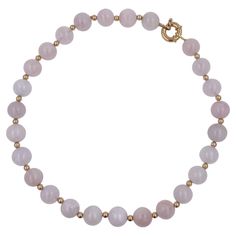 Rose Quartz Round Circle Sphere Beads 14 Karat Yellow Gold Bead Short Necklace 14 Karat Yellow Gold Beads + Solid Gold Clasp 16.5 Inches Length Genuine Rose Quartz Round Circle Spheres The gemstone beads are misty rose pink with a beautiful luster, shine and brilliance - very gorgeous, romantic and feminine - almost icy and snowy with their beauty. Versatile & fun-loving necklace that can be worn with anything and at anytime. Elegant Pink Necklaces With 8mm Beads, Elegant 8mm Rondelle Beaded Necklaces, Elegant Pink Beaded Necklaces With 8mm Beads, Elegant Pink Beaded Necklace With 8mm Beads, Elegant Pink Round Beads, Elegant Pink Rondelle Beaded Necklaces, Elegant Pink Rondelle Beaded Necklace, Elegant Pink Polished Beads, Rose Gold Pearl Necklace With Round Beads