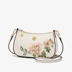 Embroidery Leather Peony Single Shoulder Hobo Bag - SinoCultural Luxury White Bags With Floral Print, Elegant Floral Print Crossbody Shoulder Bag, Elegant Beige Shoulder Bag With Floral Embroidery, Elegant Floral Embroidered Pouch Shoulder Bag, Couples Halloween Outfits, Cowhide Bag, Flower Bag, Woman Bags Handbags, Designer Handbag