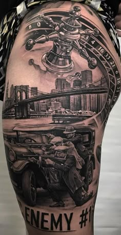 the back of a man's thigh with an image of a car on it