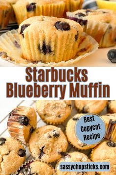 blueberry muffins on a cooling rack with text overlay