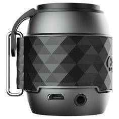 an image of a black and gray portable speaker on a white background with clippings