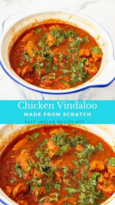 chicken vindalo made from scratch in a blue and white dish