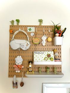 a peg board with various items on it