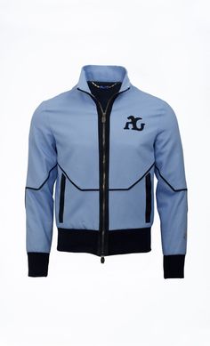 Sky blue jacket from the SS18 collection  OUT NOW! https://www.angelogalasso.com/home/260-light-blue-bomber-with-navy-suede-details.html  #angelogalasso #couture #luxury #menswear #madeinitaly #skyblue Luxury Menswear, Mens Luxury Fashion, Signature Collection, Blue Jacket, Nike Jacket, Motorcycle Jacket, Sky Blue, Contemporary Style