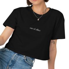 Looking for your new go-to summer shirt? Look no further than our Out of Office crop top!  This shirt is not only soft and comfortable to wear, but it also features a minimal text design that is sure to get compliments. Perfect for those who love to travel or just want to embrace a carefree, adventurous lifestyle, our Out of Office crop is a must-have addition to any wardrobe. So whether you're planning your next big adventure or just looking for a fun way to express yourself, be sure to grab one of our tops today and start living life to the fullest! Out of Office Crop Top, Vacation Vibes, Travel Gift, Small Shop, Gift for Friends, Gift for Girlfriend, Gift for Mom, Minimalist Tshirt, Trendy Summer Shirts, Oversized Crop  --- Sizing & Material --- This crop top is made of 100% combed cott Trendy Cotton Cropped T-shirt For Everyday, Relaxed Fit Short Sleeve Crop Top For Day Out, Relaxed Fit Basic Crop Top For Summer, Casual Crew Neck Cropped Shirt For Summer, Spring Graphic Tee Cropped Cotton Shirt, Summer Crew Neck Tops With Funny Text, Summer Relaxed Fit Crew Neck Cropped Shirt, Casual Cotton Crop Top Shirt, Spring Cotton Graphic Cropped Shirt