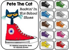 pete the cat book in his school shoes with color options for each shoe and their name